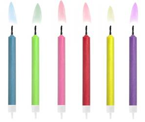 Świeczki urodzinowe z kolorowymi płomieniami 6 sztuk