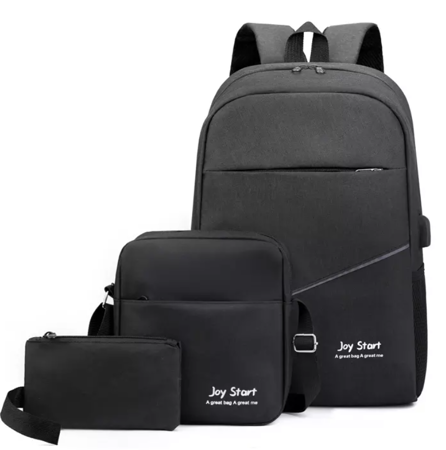 Plecak zestaw 3w1 torba pojemny czarny USB